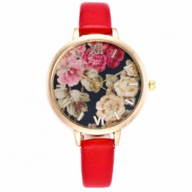 Ceas dama finut, model floral - rosu