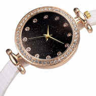 Ceas dama Starry Sky, curea fina, cu cristale, alb / negru / auriu