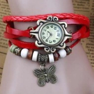 Ceas de dama, pandant fluture - rosu