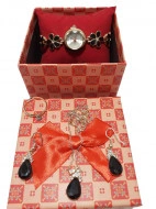 Set cadou de Dama, Janine, cu ceas, cercei, colier si inel, Black & Golden - Img 1