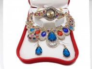 Set cadou de Dama, Janine, cu ceas, cercei, colier si inel, cristale multicolore
