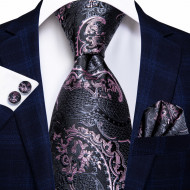 Set cravata + batista + butoni - matase naturala 100%, tesatura Jaquard - model 18