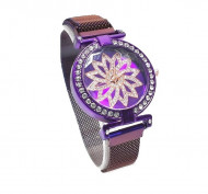 Ceas dama cu bratara magnetica, Flower & Crystals, purple