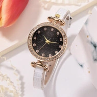 Ceas dama Starry Sky, curea fina, cu cristale, alb / negru / auriu - Img 3