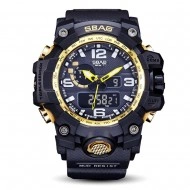 Ceas barbatesc cu led, masiv, dual time, stil sport / militar - Golden