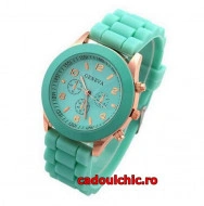 Ceas dama, din silicon, mint green cu auriu