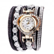 Ceas dama elegant, curea lunga Crystal Heart Full crystals, negru - Cadoulchic.ro
