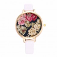 Ceas dama finut, model floral - alb