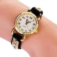 Ceas de dama, chic, cu cristale - negru - Img 2