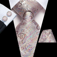 Set cravata + batista + butoni - matase naturala 100%, tesatura Jaquard - model 19