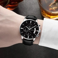 Ceas barbatesc Gaiety, stil casual, cu data, argintiu / negru