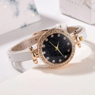 Ceas dama Starry Sky, curea fina, cu cristale, alb / negru / auriu - Img 5