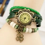 Ceas dama vintage ieftin cu pandantiv trifoi - verde