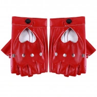 Manusi chic, cu perforatii si decupaj inima, half-fingers, piele ecologica, rosii
