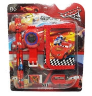 Set Ceas pentru baietei cu portofel si rechizite, tip Cars