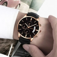 Ceas barbatesc Gaiety, stil casual, cu data, auriu / negru