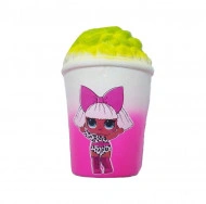 Jucarie Squishy, model pahar cu popcorn, design fetita