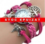 Ceas dama cu copacul vietii si pasari - rose-red