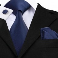 Set cravata + batista + butoni - matase 100% - bleumarine
