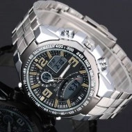Ceas barbatesc masiv, dual - time, stil sport / militar + cutie cadou