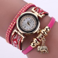 Ceas dama cu cristale si pandant elefant (simbolul norocului) - rose - red