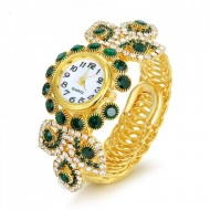 Ceas dama elegant si stilat, cu cristale albe / dark green