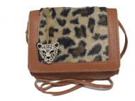Geanta / poseta de dama, animal print, bej / maro + colier leopard cu cristale
