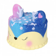 Jucarie Squishy Jumbo, tort caprioara cu inimioare si floricele, blue