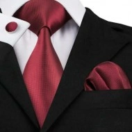Set cravata + batista + butoni - matase 100% - wine red
