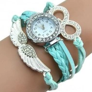 Ceas dama cu cristale si ornamente metalice (aripi de inger) - blue