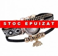 Ceas dama cu cristale si pandant elefant (simbolul norocului) - negru