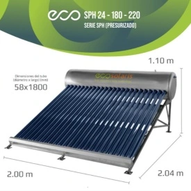 Calentador Solar de Agua marca EcoSolaris - 24 Tubos de vidrio para 8 personas (Alta Presión)