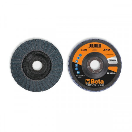 Disc conic dublu lamelar abraziv pentru slefuit, zirconiu, spate fibra de sticla, Ø125mm, TOP LINE 11222B