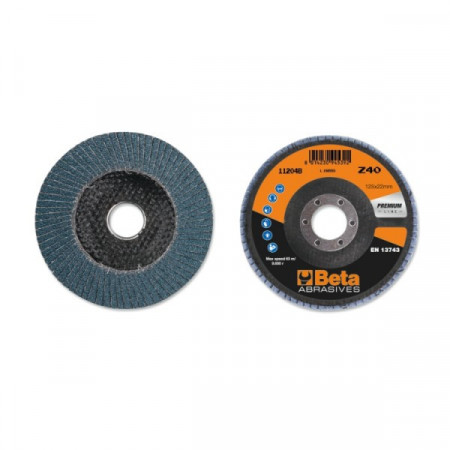 Disc lamelar abraziv pentru slefuit, zirconiu, spate fibra de sticla, Ø125 mm, PREMIUM LINE 11204B