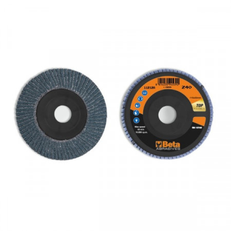 Disc lamelar abraziv pentru slefuit, zirconiu, spate plastic, Ø115mm, TOP LINE 11212A