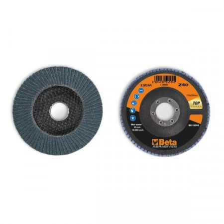 Disc lamelar abraziv pentru slefuit, zirconiu, spate fibra de sticla, Ø115mm, TOP LINE 11216A