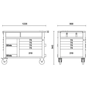 Supertank, dulap mobil cu 10 sertare si blat de lemn, RSC28