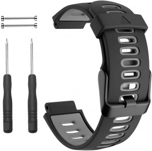 Curea silicon compatibil Garmin Forerunner 735 XT , 22 mm , Negru/Gri . eR D L - Img 1