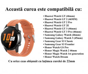 Curea silicon compatibil Huawei GT 3, GT 3 PRO, 46mm, portocaliu, latime curea 22mm, eR D L - Img 5