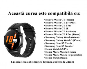 Curea silicon compatibil Huawei GT 3, GT 3 PRO, negru, 46mm, latime curea 22mm,eR D L - Img 5