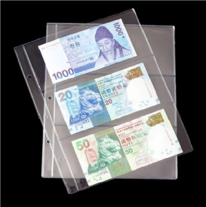 Set 10 folii pentru bancnote, 3 buzunare de 18 x 8cm, transparente, 3 perforatii 5,5x7x7x5,5cm, eR D L - Img 2