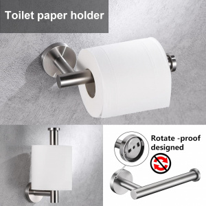 Set 5 carlige tip cuier de baie, inel,bara pentru prosoape, suport pentru role de toaleta, carlige pentru halat, inox, crom, eR D L - Img 5