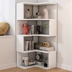 Biblioteca de colt cu 4 niveluri, 55x55x128cm, lemn prelucrat, alb, eR D L - Img 2