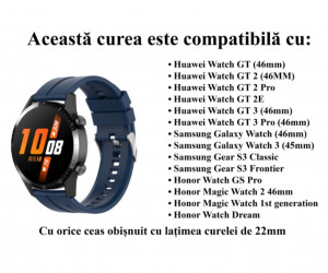 Curea silicon compatibil Huawei GT 3, GT 3 PRO, 46mm, albastru inchis, latime curea 22mm, eR D L - Img 5