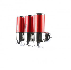 Dispenser triplu sapun lichid/gel de dus 500ml/segment, rosu inchis