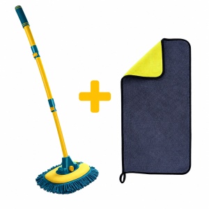 Pachet Spălare + Lustruire Auto: Perie Telescopică & Lavetă Microfibră 100×50cm