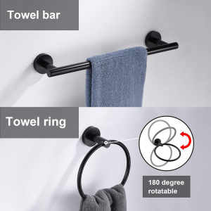 Set 5 carlige tip cuier de baie, inel,bara pentru prosoape, suport pentru role de toaleta, carlige pentru halat, inox, negru, eR D L - Img 2