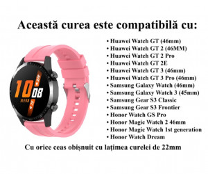 Curea silicon compatibil Huawei GT 3, GT 3 PRO, 46mm, roz, latime curea 22mm, eR D L - Img 4