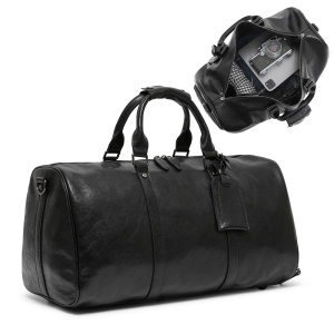 Geanta voiaj, fitness, din piele naturala, 51x24x25cm, negru, eR D L - Img 2
