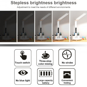Lampa birou cu LED, cu acumulator 3200mAh, touch control, reglare intensitate lumina rece/calda/neutra, alb, eR D L - Img 8
